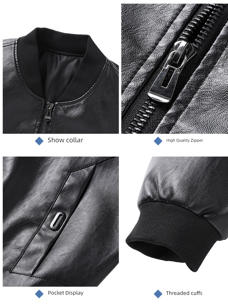 Romon Self-cultivation Baseball collar tide Spring and Autumn high-grade leather clothing