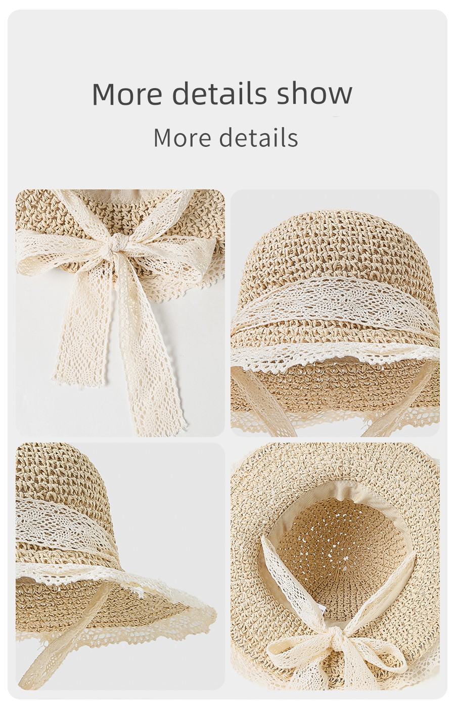 Girls' Straw Hats, Kidsren's Hats, Summer Hand-Knitted Baby Sun Protection Hats, Sun Hats, Lace-Edged Beach Hats, Family Matching Hats — 7