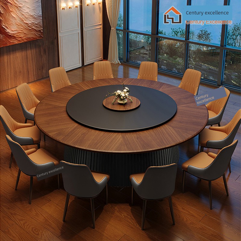New Chinese-Style Hotel Electric Dining Table, Large Round Table with Rotating Tray, Commercial Table and Chairs, Restaurant Dining Table, 2m Round Dining Tables