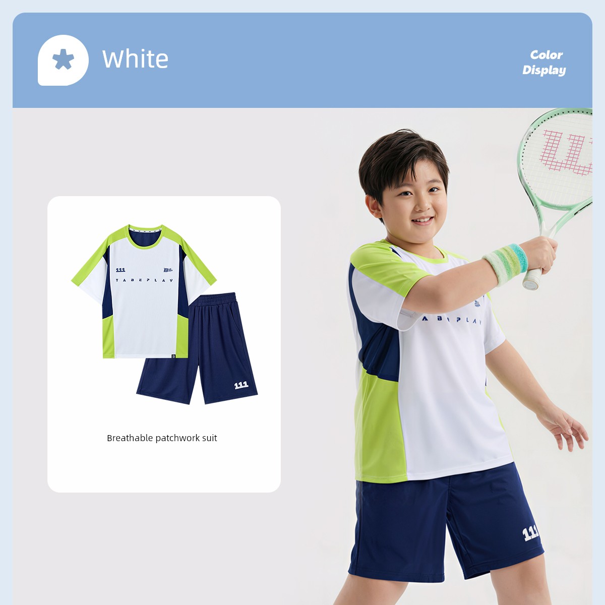 [Breathable and Sweat-Absorbent Two-Piece Set] Piggy Tony Kidsren's Sports Suit for Boys and Older Kidsren, Short-Sleeved T-Shirt and Shorts for Summer — 3