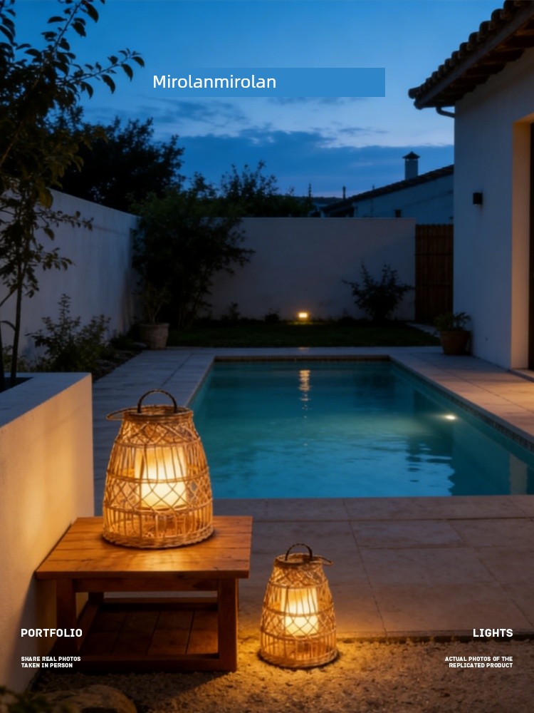 Mirolan Rattan Woven Portable Lamp Solar Rechargeable Outdoor Garden Lamp Terrace Landscape Garden Atmosphere Floor Lamp