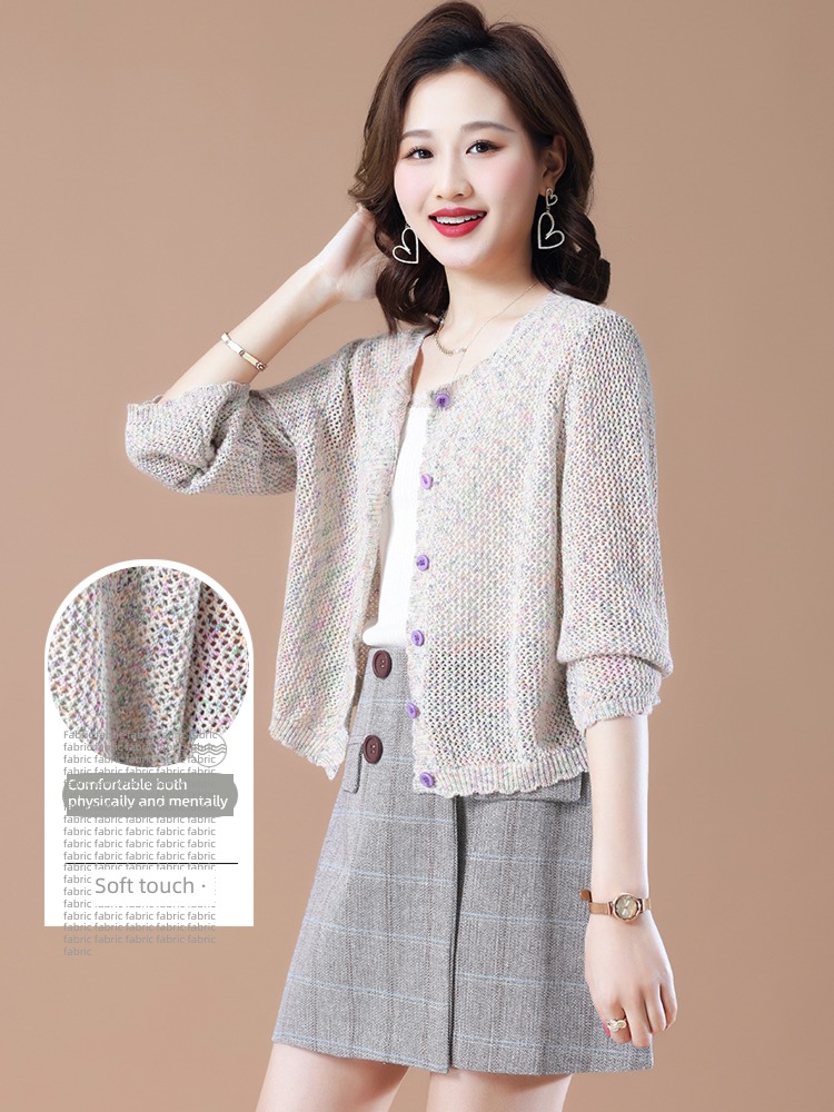 early autumn Hollow out Outside jacket Thin money knitting Cardigan
