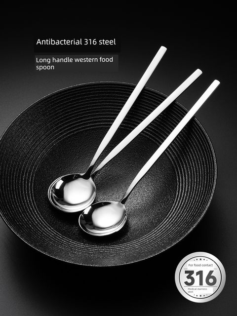 Onlycook antibacterial 316 stainless steel meal spoon round spoon long handle soup spoon drinking soup spoon watermelon spoon household tableware
