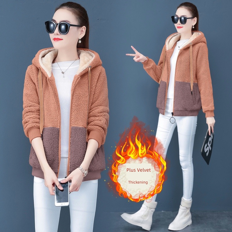 loose coat female Lamb hair winter thickening Fleece loose coat