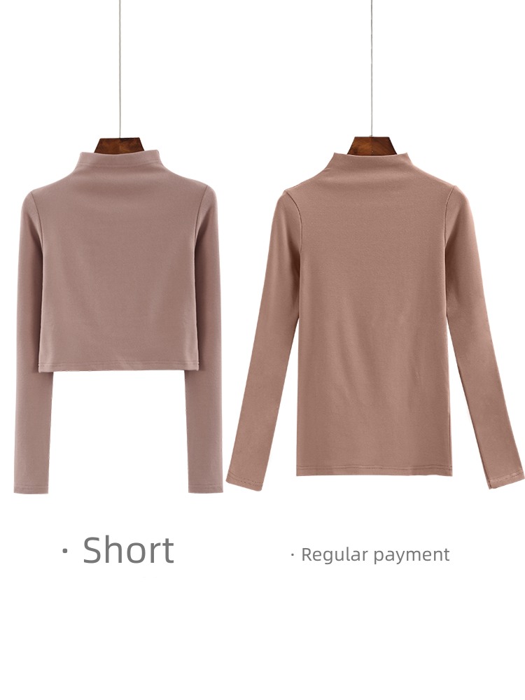 Self-cultivation Half high collar Long sleeve Exposed navel jacket Undershirt