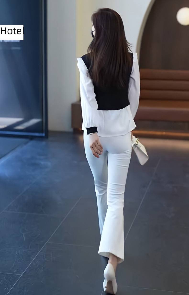 ma'am Chiffon shirt autumn Flared trousers fashion suit