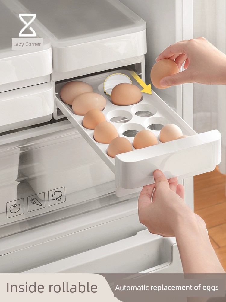 日式風格懶角落雞蛋收納盒冰箱抽屜式32格雞蛋架託盒子