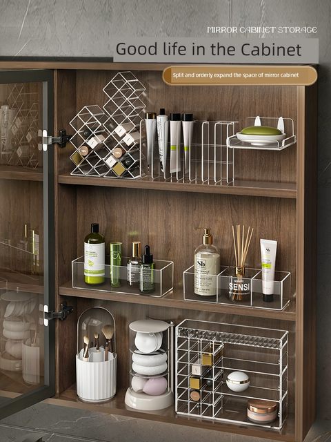 Mirror cabinet storage box hand washing table cosmetics lipstick bathroom bathroom cabinet partition slanted port sorting box