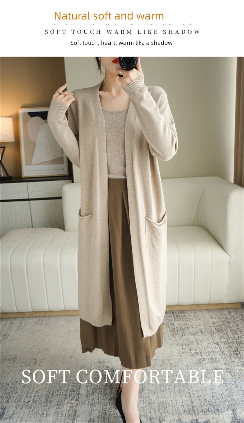 spring and autumn new pattern easy wool Over the knee Outside Cardigan