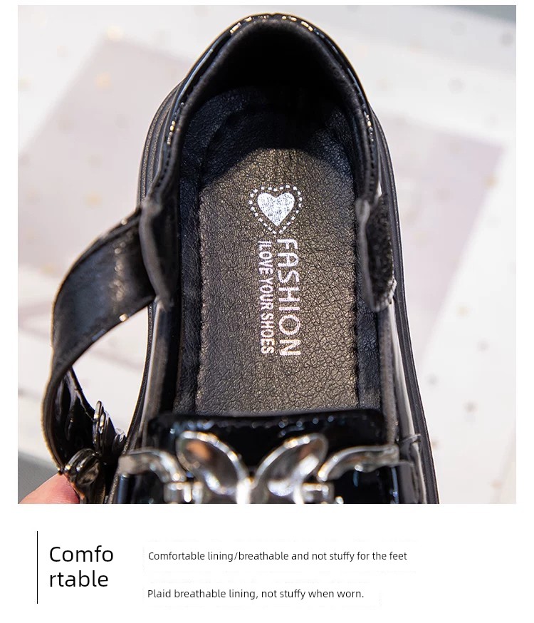Black Leather Shoes for Girls, College Style, Height-Increasing, Versatile, British Style, Comfortable, Thick-Soled, Round-Toe, 2026 New Model — 8