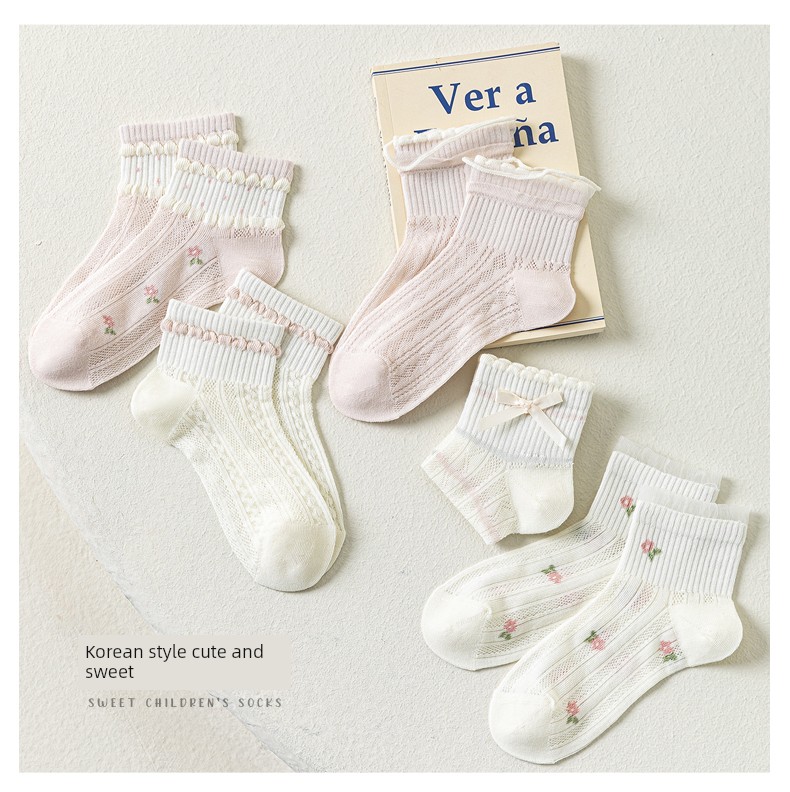 Girls' Socks, Summer Thin Mesh Breathable Pure Cotton Socks, Medium and Large Children's Socks, Spring and Summer Children's Seamless Short Socks — 10