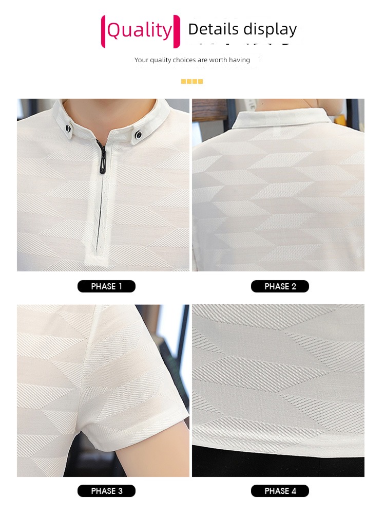 Chaopai man summer zipper Shirt collar Short sleeve T-shirt