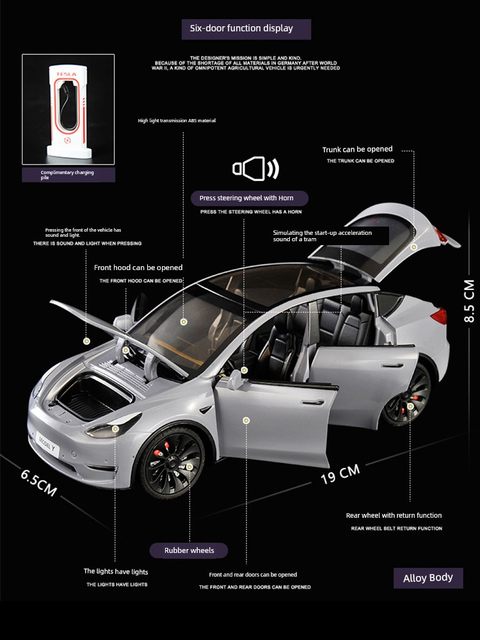 1 24 Tesla model Y car simulation alloy UEO Y car model gift ornament boy toy car