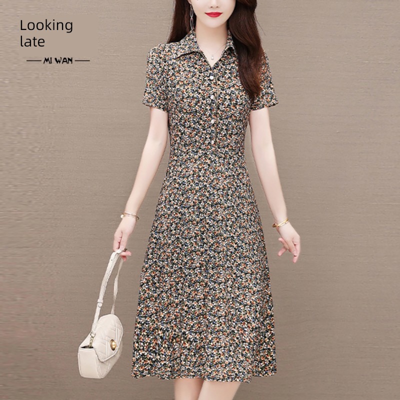 middle age fashion Dress Show thin mom Cover your belly Short sleeve