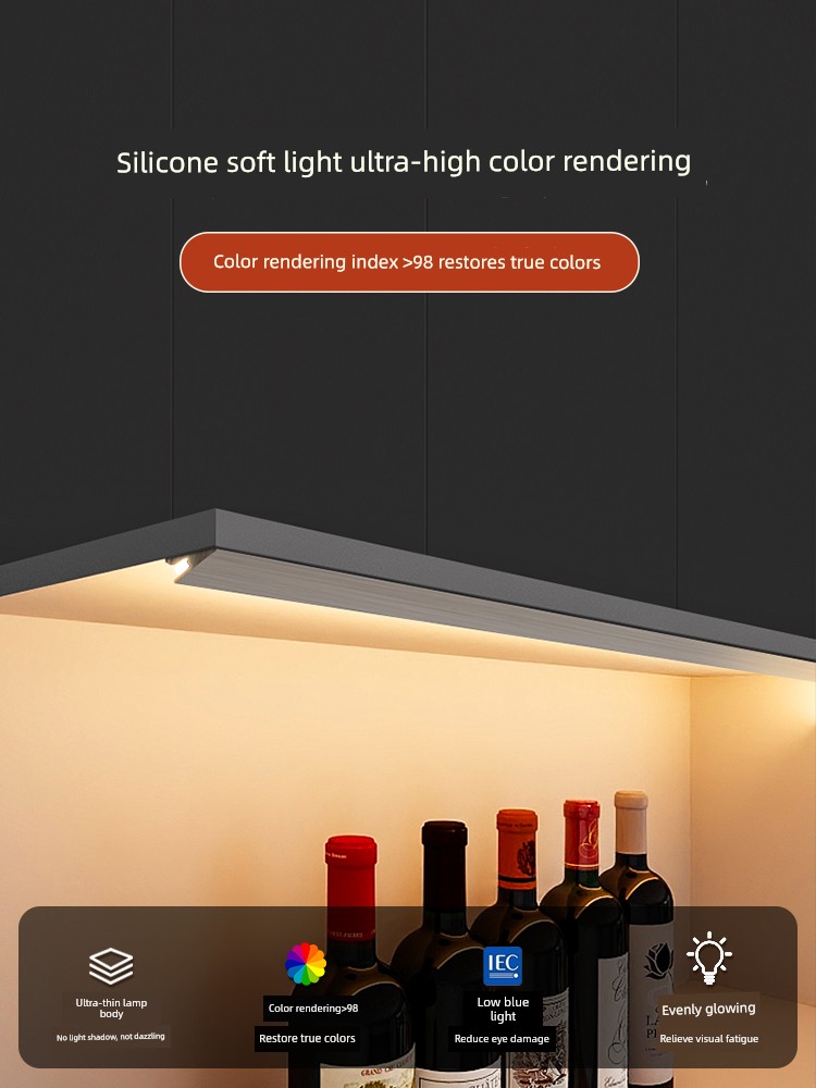 Layered Light, No Slotting Required, Ultra-Thin, Hand-Sweep Sensor Cabinet Light, Cabinet, Wine Cabinet, Wardrobe Light Strip, Led Surface-Mounted Linear Light