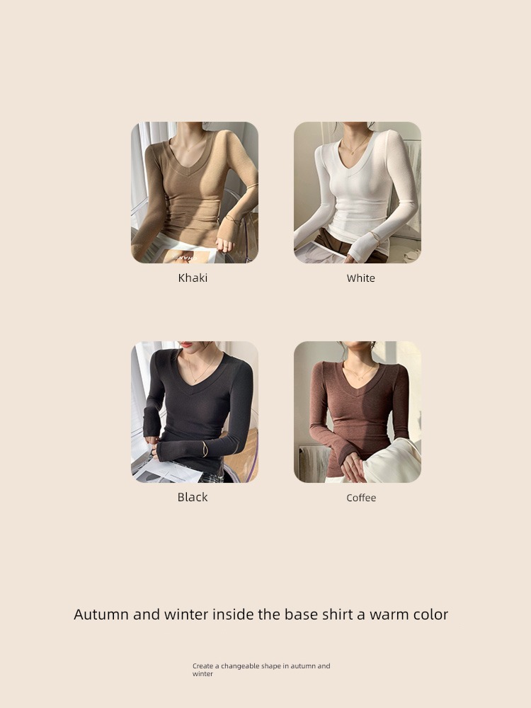 V-neck 2022 autumn Self-cultivation Long sleeve T-shirt Undershirt