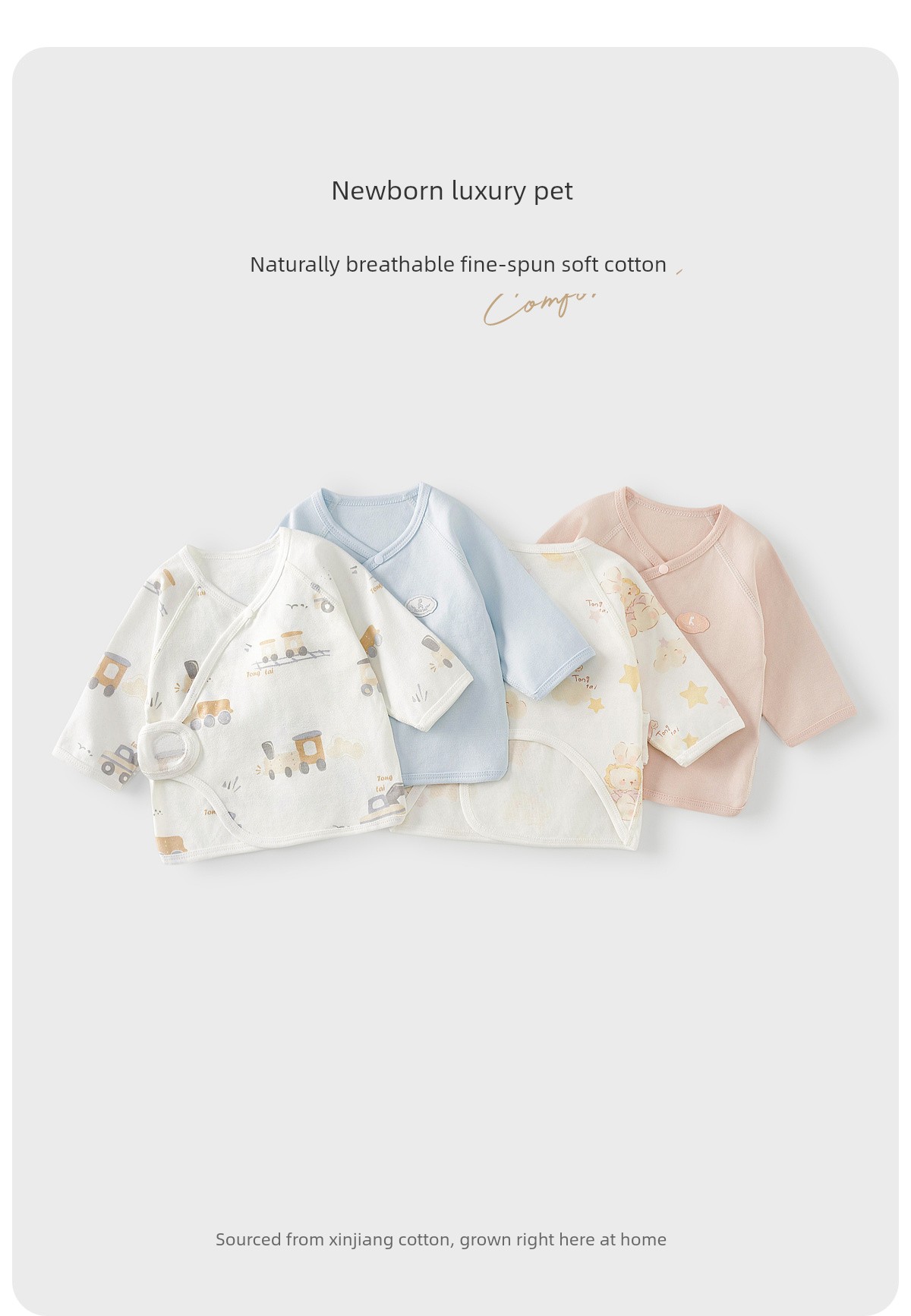 Tongtai Baby Half-Back Shirt, Spring and Autumn Pure Cotton Newborn Clothing, Monk-Style Outfit, Newborn Baby Belly-Protecting Top, Full-Month Outfit — 3