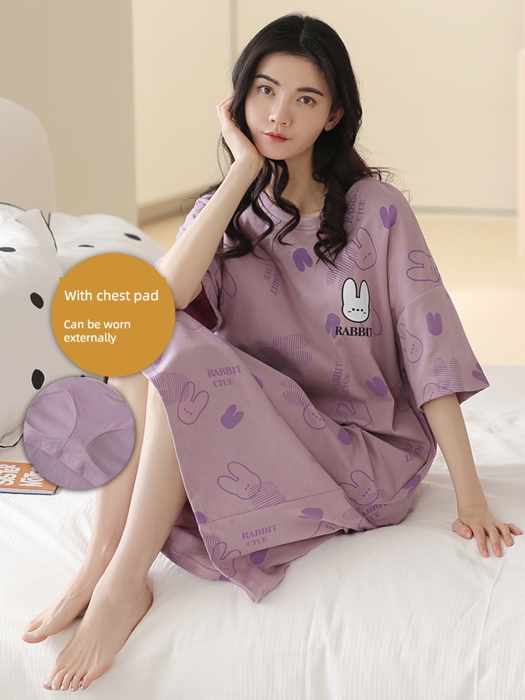 pure cotton summer lovely Big size With chest pad pregnant woman Nightdress