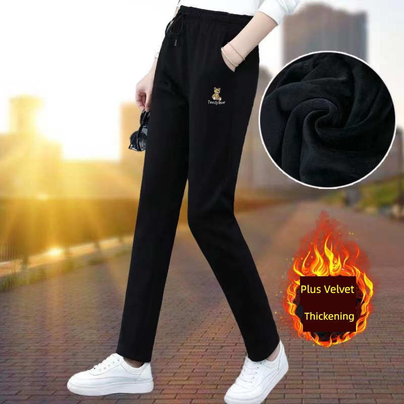 winter Plush leisure time trousers Big size easy Embroidery