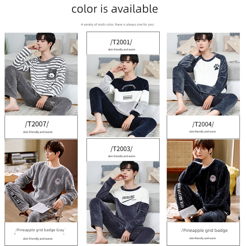 male Autumn and winter thickening keep warm Flannel Condom pajamas