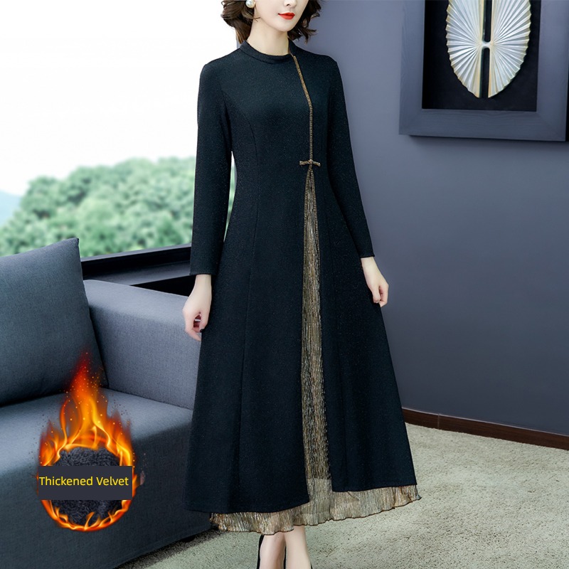 middle age mom Spring, autumn and winter improvement Long sleeve Dress