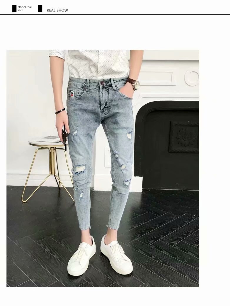 hole spring Self-cultivation Little feet The new Eight points Jeans