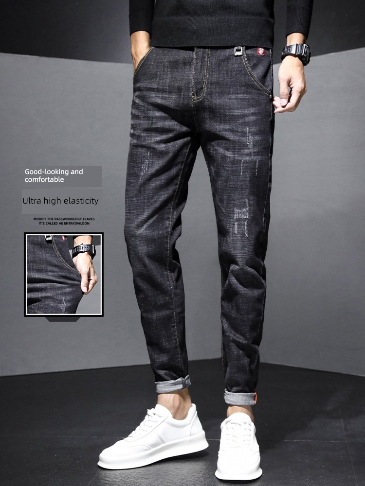 men's wear Plush thickening Self-cultivation Straight cylinder winter Jeans