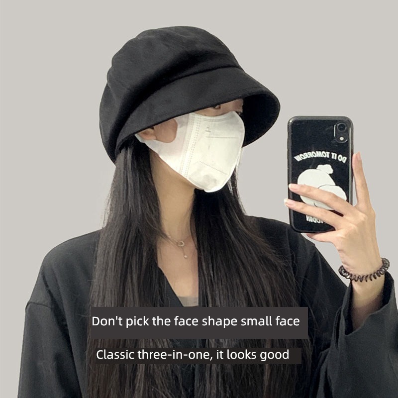 Fisherman hat female Autumn and winter solar system face without makeup veil Versatile Show a small face Pile cap Big head circumference Star anise beret