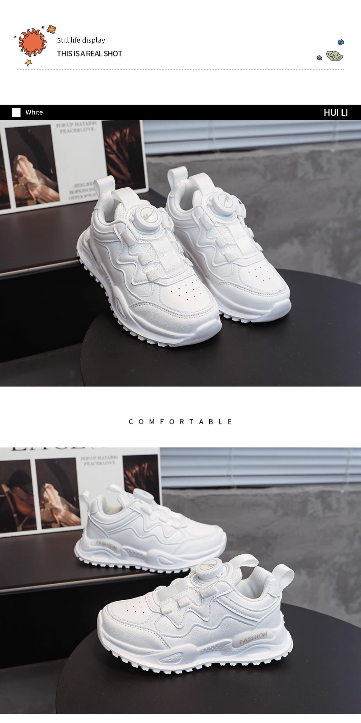 Warrior Kids Campus Rotating Buckle Breathable White Shoes — 15