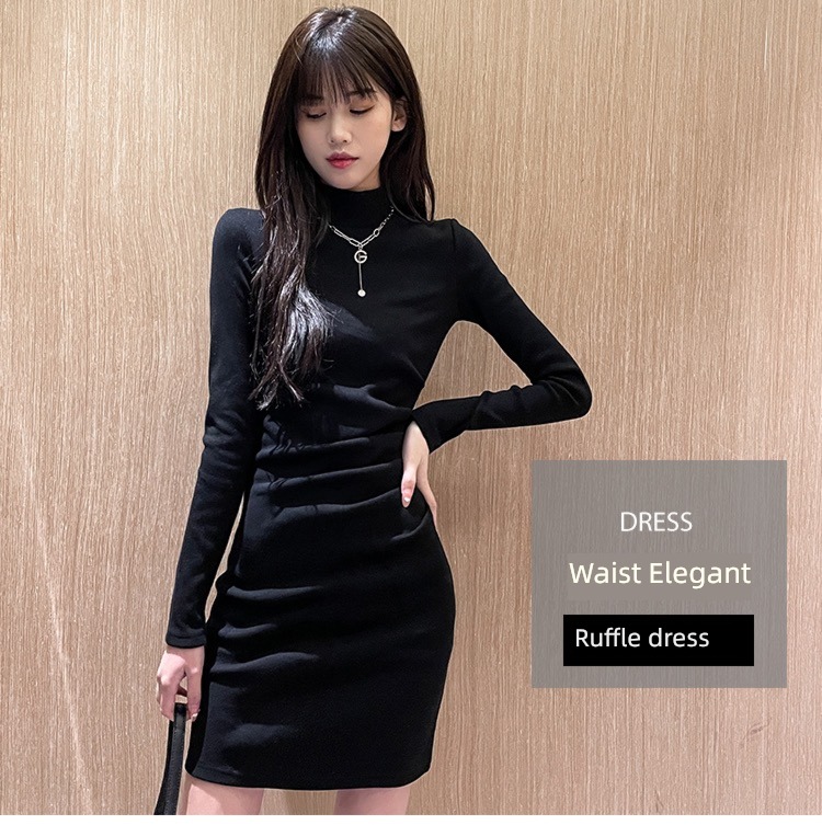 Autumn and winter High collar temperament Lay a foundation sexy knitting Dress