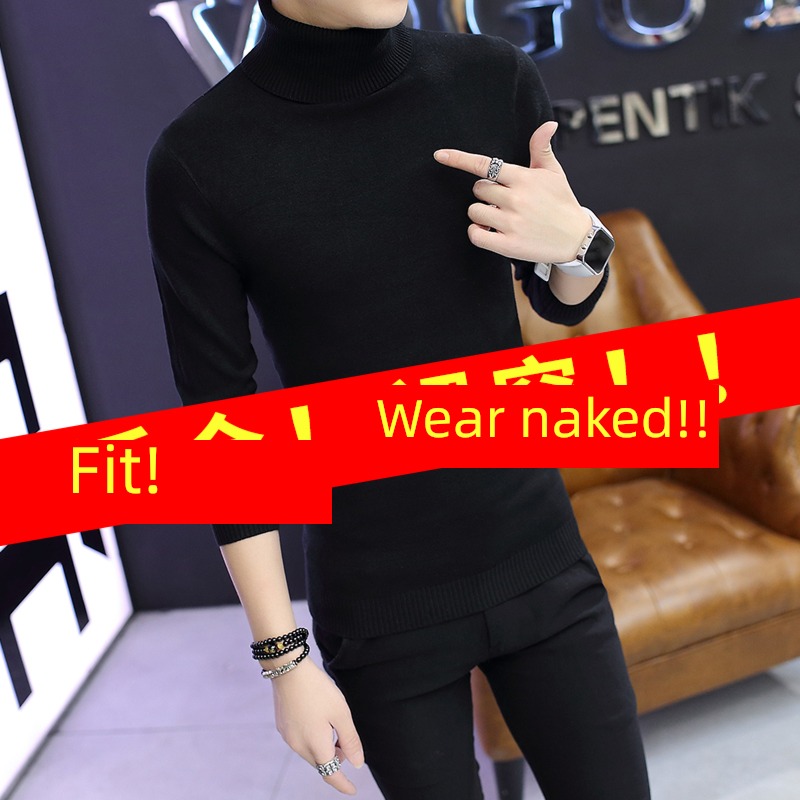 Korean version Self-cultivation Autumn and winter Undershirt black High collar sweater