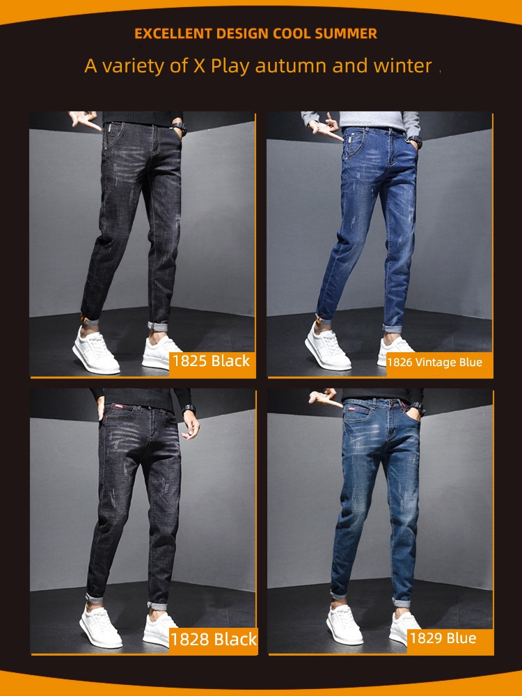 men's wear Plush thickening Self-cultivation Straight cylinder winter Jeans