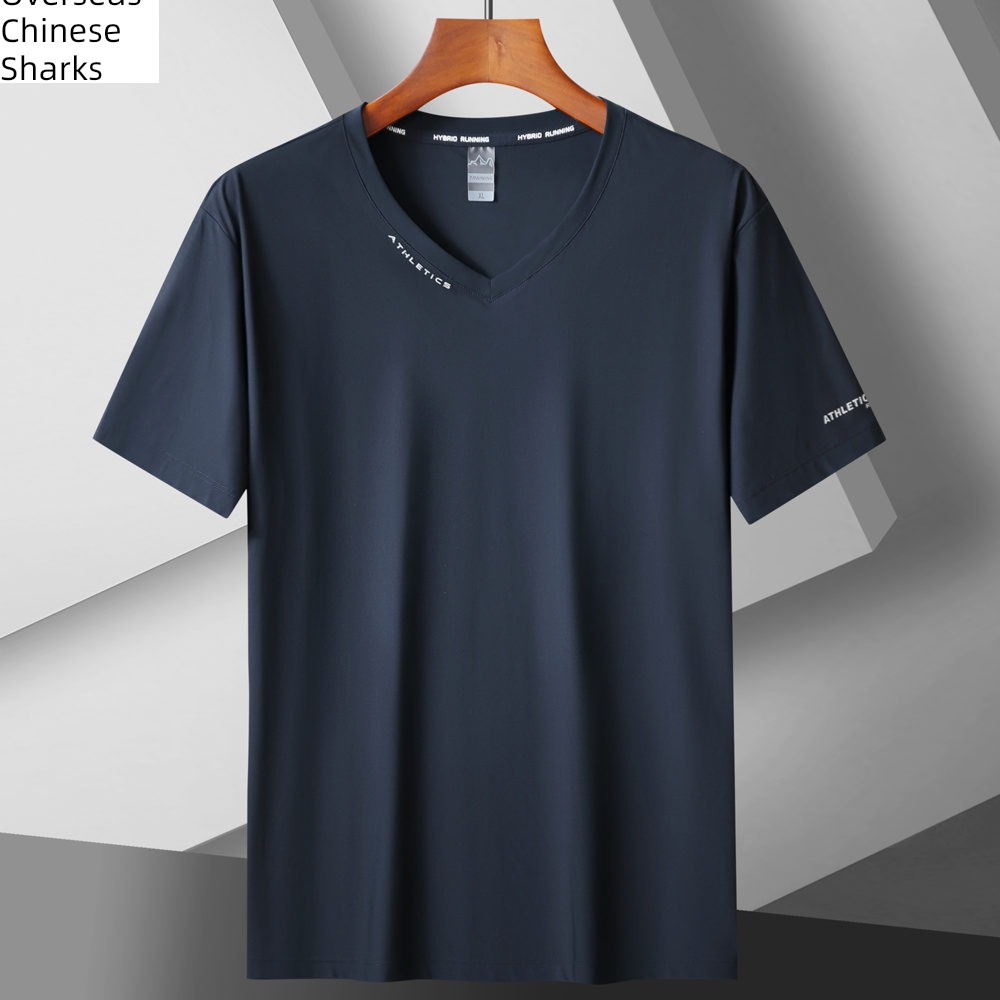 Short sleeve Big size V-neck quick-drying Thin money the fat Ice silk T-shirt