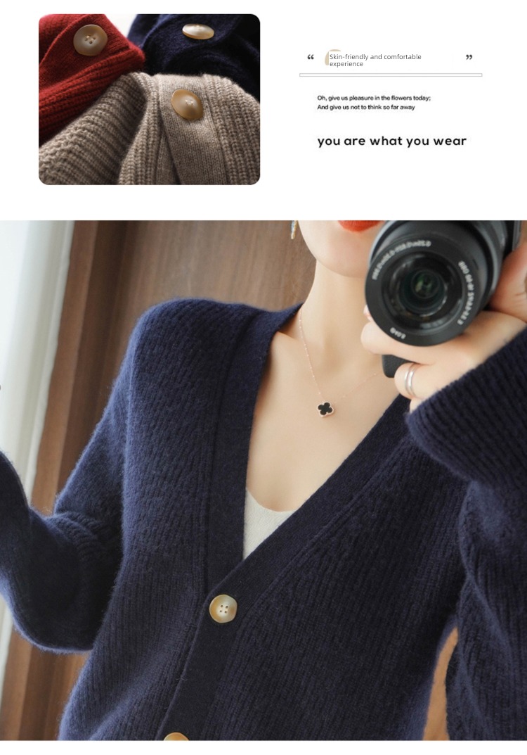 Early autumn V-neck Wear out knitting Cardigan ma'am sweater