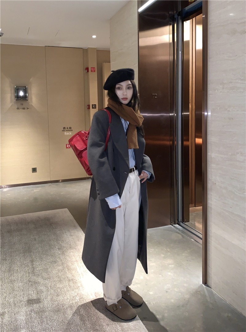 loose coat female tailored collar easy Medium and long term Wool loose coat