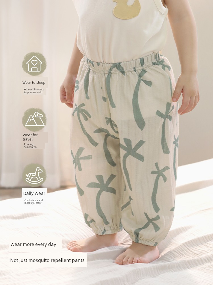 Baby Anti-Mosquito Pants, Pure Cotton, Summer Thin Sleep Pants, Infant Long Pants, Summer Wear, Boys and Girls Harem Pants, Children's Pants — 4