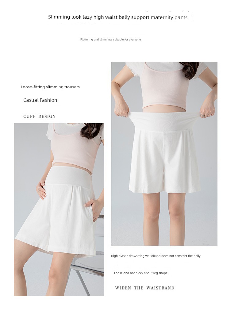 Maternity Shorts, Summer Thin Style, Elastic High Waist, Suitable for Pre and Postpartum, Tencel Cotton, Side Pockets, Wide-Leg, Outerwear, Maternity Pants — 6