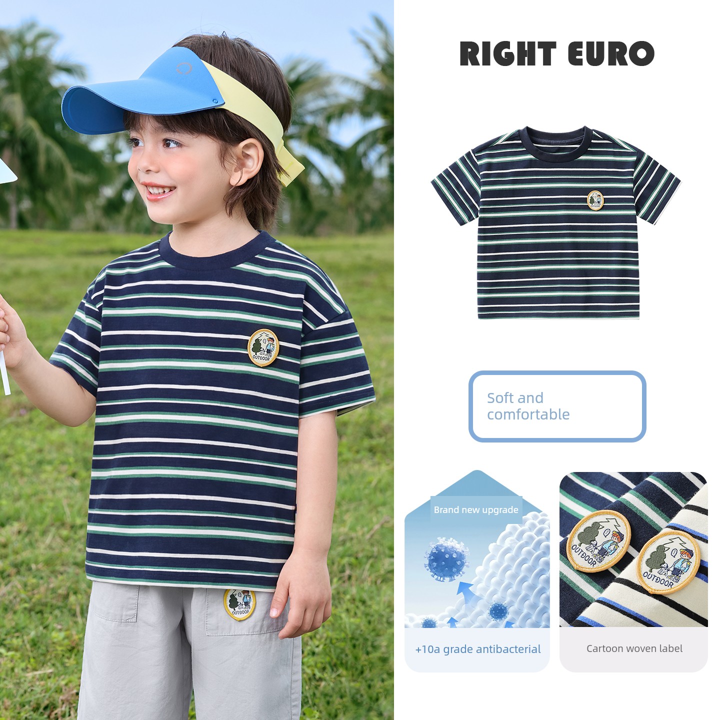 Boys' Color-Block Striped Short-Sleeve T-Shirt Summer Outfit Toddler Half-Sleeve 2026 New Children's Clothing Summer Kids' Top — 2