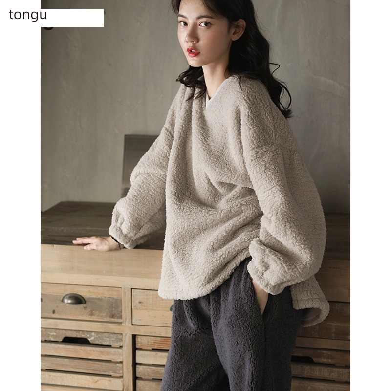 Tongues wabi-sabi  Coral velvet female thickening Spring and Autumn pajamas