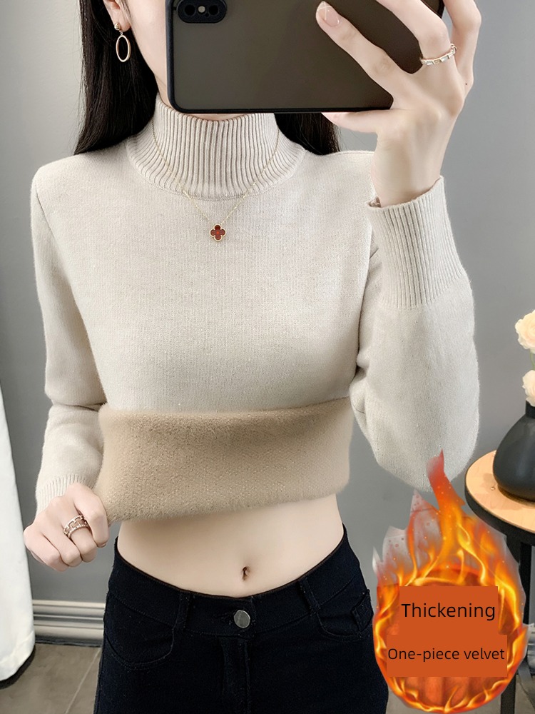 one Velvet Half high collar Autumn and winter Inner lap Self-cultivation sweater
