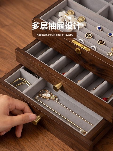 Fanhan Wooden jewelry box with lock Jade Jade bracelet Gold jewelry box Luxury high-end hand jewelry storage box