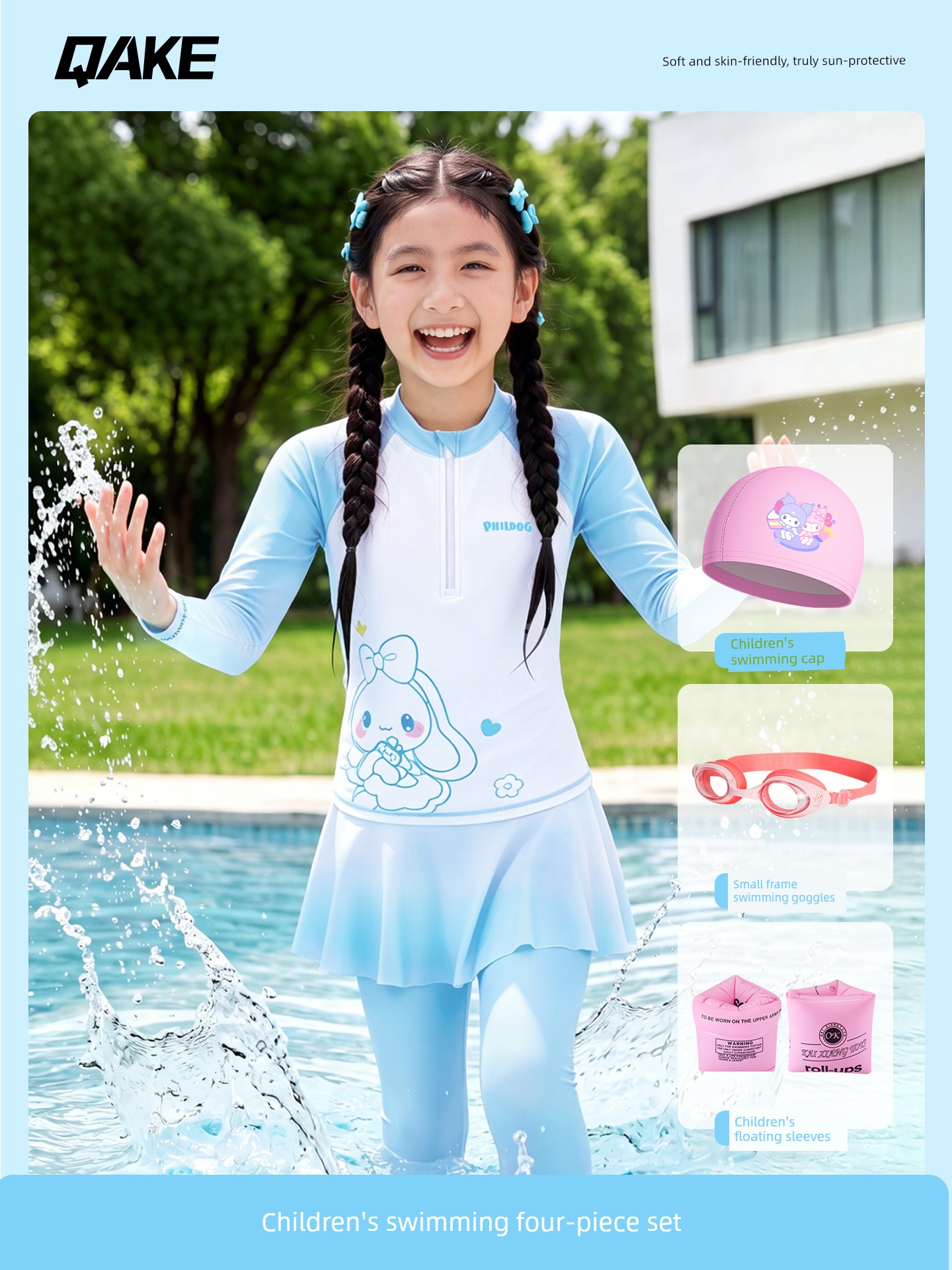 Children's Swimsuit Girls' Long-Sleeved Long-Pants Split Sun-Protective Quick-Dry Skin-Friendly High-Elastic Hot Spring Vacation Training Swimming Set — 4
