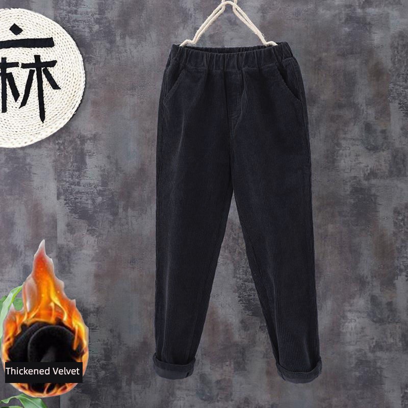blackish green female Autumn and winter thickening High waist leisure time trousers