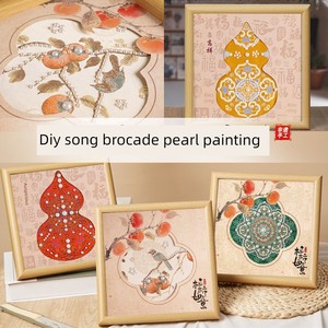 Chinese-Style Intangible Cultural Heritage Song Brocade Pearl Painting DIY Handmade Materials Gift Persimmon Ornament fo
