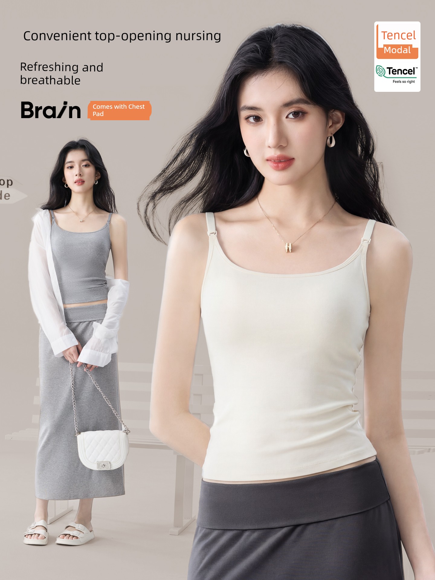 Breastfeeding Vest with Straps, Maternity Wear, Postpartum Nursing, Spring and Autumn Modal Undershirt, No Need to Wear a Bra