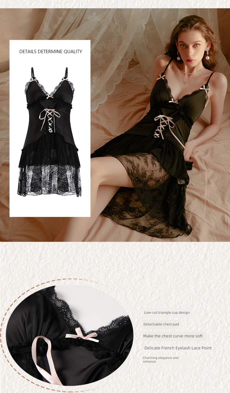 Taiji lion sexy Women summer Hollow out Satin pajamas