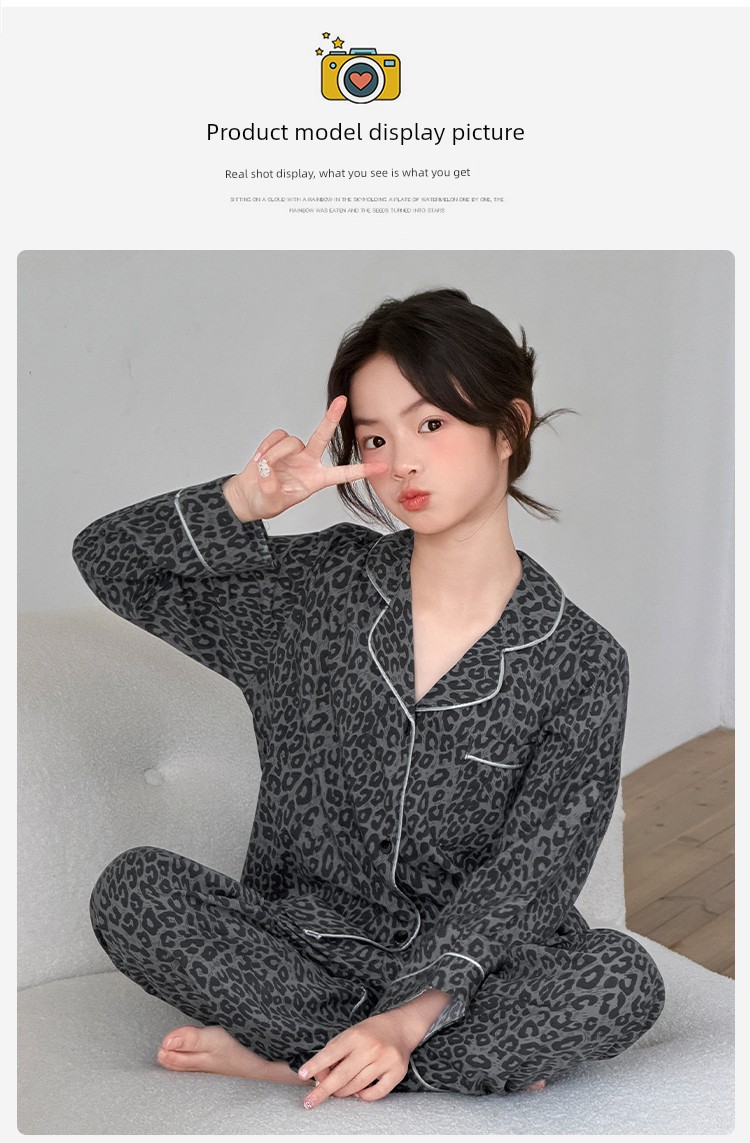 Girls' Retro Autumn-Summer Modal Woven Pajamas, Long-Sleeve Cardigan, Home Wear Set for Older Children and Students — 8