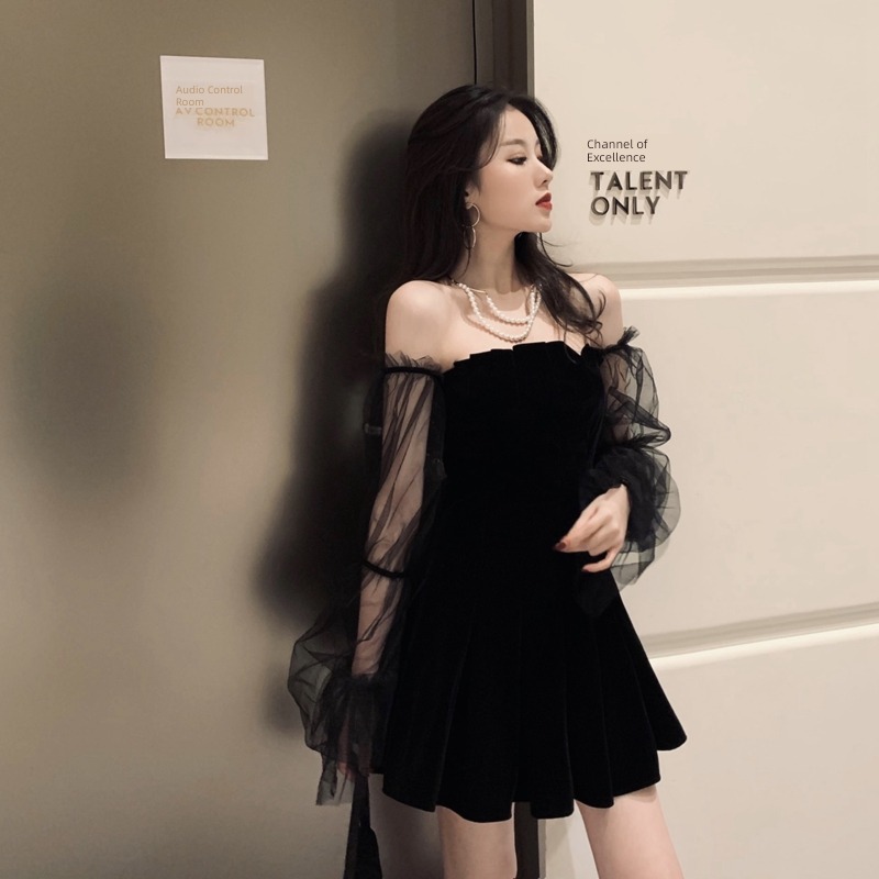 Early autumn peacetime Wearable sexy velvet birthday Little black dress