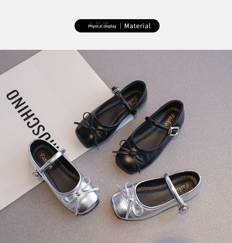 Black Leather Shoes for Girls, College Style with Bow, Versatile, Super Soft, 2026 New Model, Comfortable for Feet, British Style for Children — 9