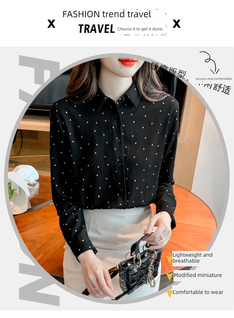 Hot money Long sleeve Wave point fashion jacket Chiffon shirt